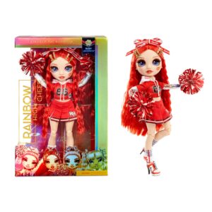 rainbow high cheer ruby anderson – red cheerleader fashion doll with 2 pom poms and doll accessories, great gift for kids 6-12 years old