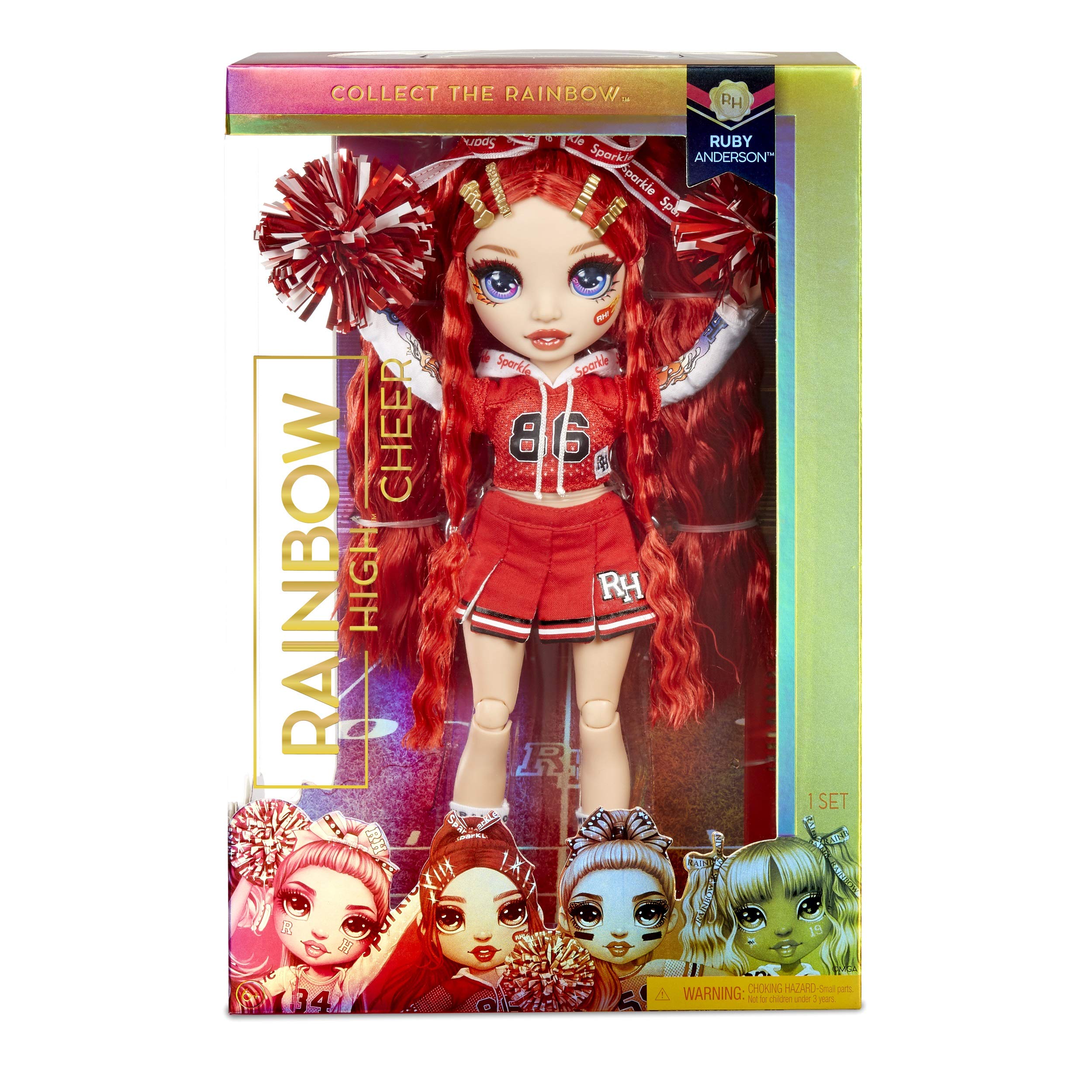 Rainbow High Cheer Ruby Anderson – Red Cheerleader Fashion Doll with 2 Pom Poms and Doll Accessories, Great Gift for Kids 6-12 Years Old