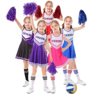 Hotfiary Cheerleader Costume for Girls Toddler Halloween Cheerleading Outfit for Dress Up Party Birthday Gift 3-12 Year