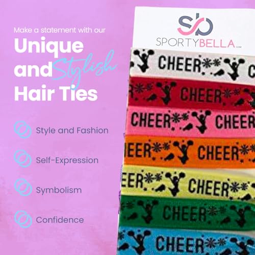 Sportybella Multicolored Cheer Hair Ties- Hair Accessories For Girls, Women, Teens & Grils. No Crease, No Tug Elastic Hair Ties Set. Ponytail Holders for Cheerleaders, Cheer Teams & Coaches, 8pcs.