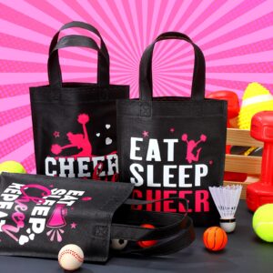 Buryeah 24 Pcs Cheer Bag Cheerleaders Bulk Cheerleading Gift Goodie Snack Treat Bag Non Woven Eat Sleep Cheer Bag for Girls (Black)