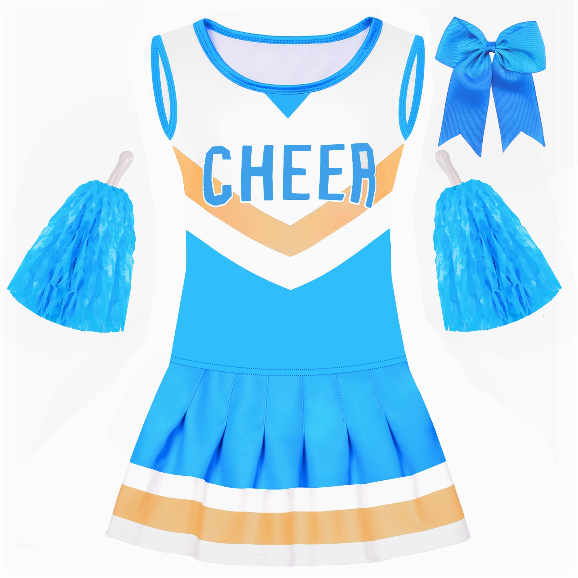 Davsolly Ice Blue Cheerleader Costume for Girls Cheerleading Outfit for kids Cheer Up Halloween Cosplay Birthday Gifts