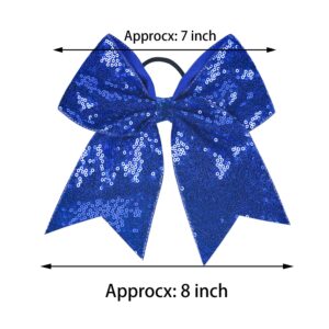 2 PCS 8" Large Cheer Bows Sequin Cheer Hair Bows Ponytail Holders Cheerleading Bows for Jumbo Cheerleading Teen Girls Sports (Blue)