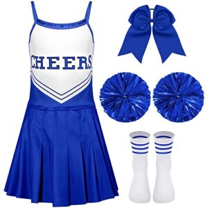 6 pcs girls cheerleader costume outfit set, girls fancy dress cheerleading outfit cosplay for halloween party birthday (royal blue, 6-7 years)