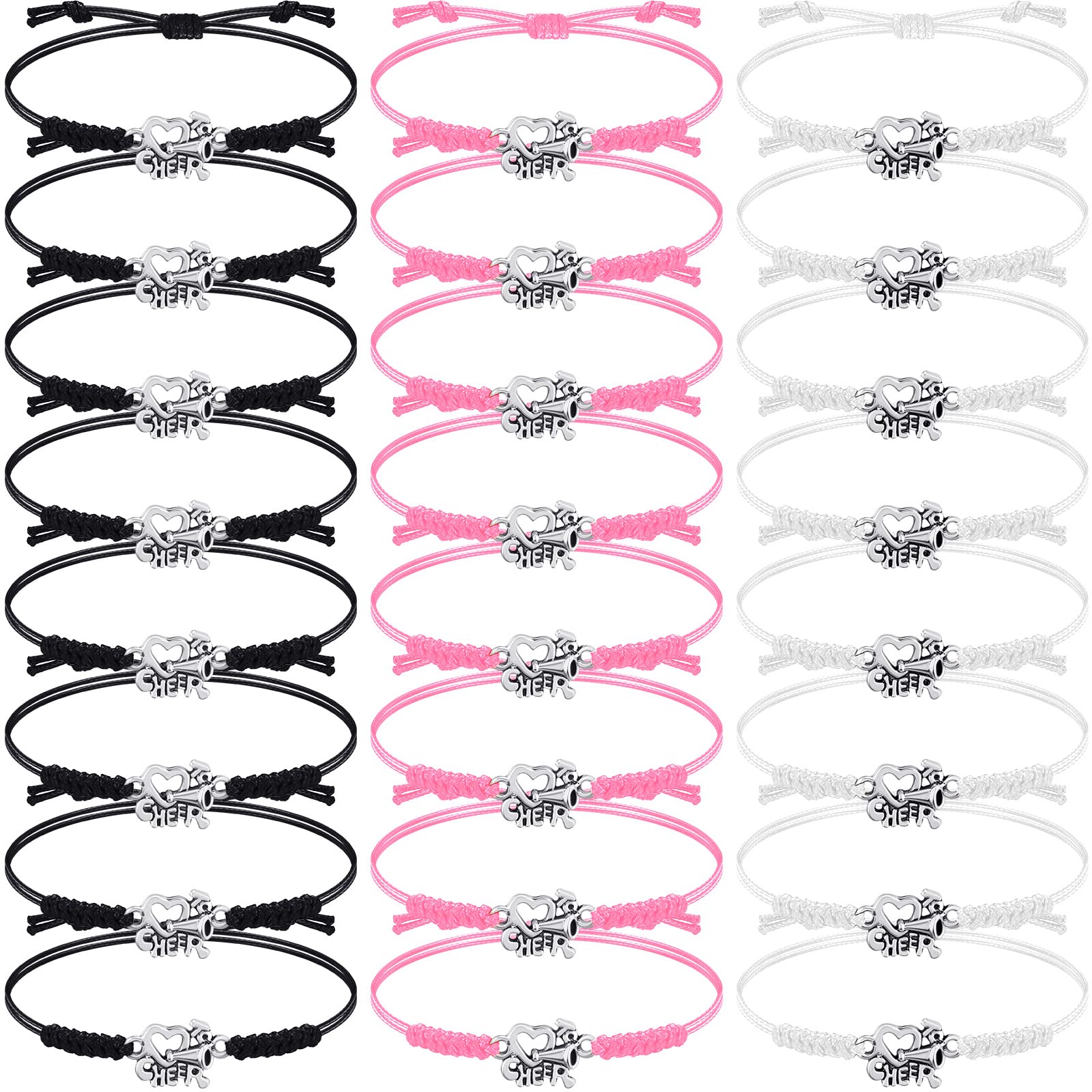 Rtteri 24 Pieces Cheer Gifts for Cheerleaders Adjustable Cheers Charm Bracelets Cheerleader Gifts for Girls Cheer Team Cheer Gifts Bulk