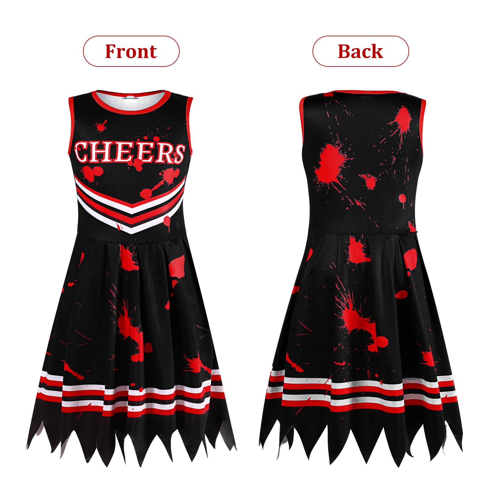 Liitrsh Cheerleader Costume Girls Cheerleading Halloween Cosplay Scary Outfit Bloody Dress Accessories for Party (Fearleader,7-8 Years)