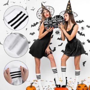 Shinymoon 4 Pcs Zombie Halloween Scary Cheerleader Costume Accessories 2 Pom Poms 1 Hair Bow and Striped Socks for Dress up(Striped, Adult)