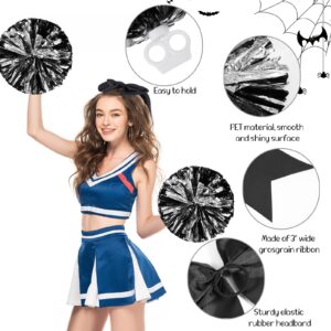 Shinymoon 4 Pcs Zombie Halloween Scary Cheerleader Costume Accessories 2 Pom Poms 1 Hair Bow and Striped Socks for Dress up(Striped, Adult)