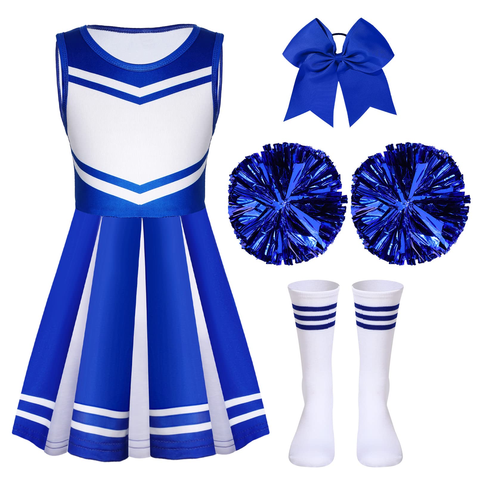 4 Pcs Girls Cheerleader Costume Outfit Set Fancy Dress for DIY Halloween Birthday Cosplay Party Gift (6-7 Years)