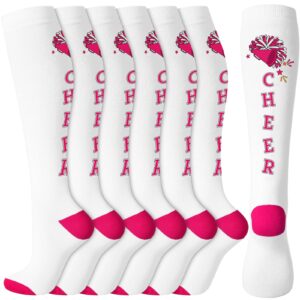 xtinmee 6 pair cheerleader athletic socks cheer womens sport socks outdoor tube casual knee high socks stockings for girls (rose red)