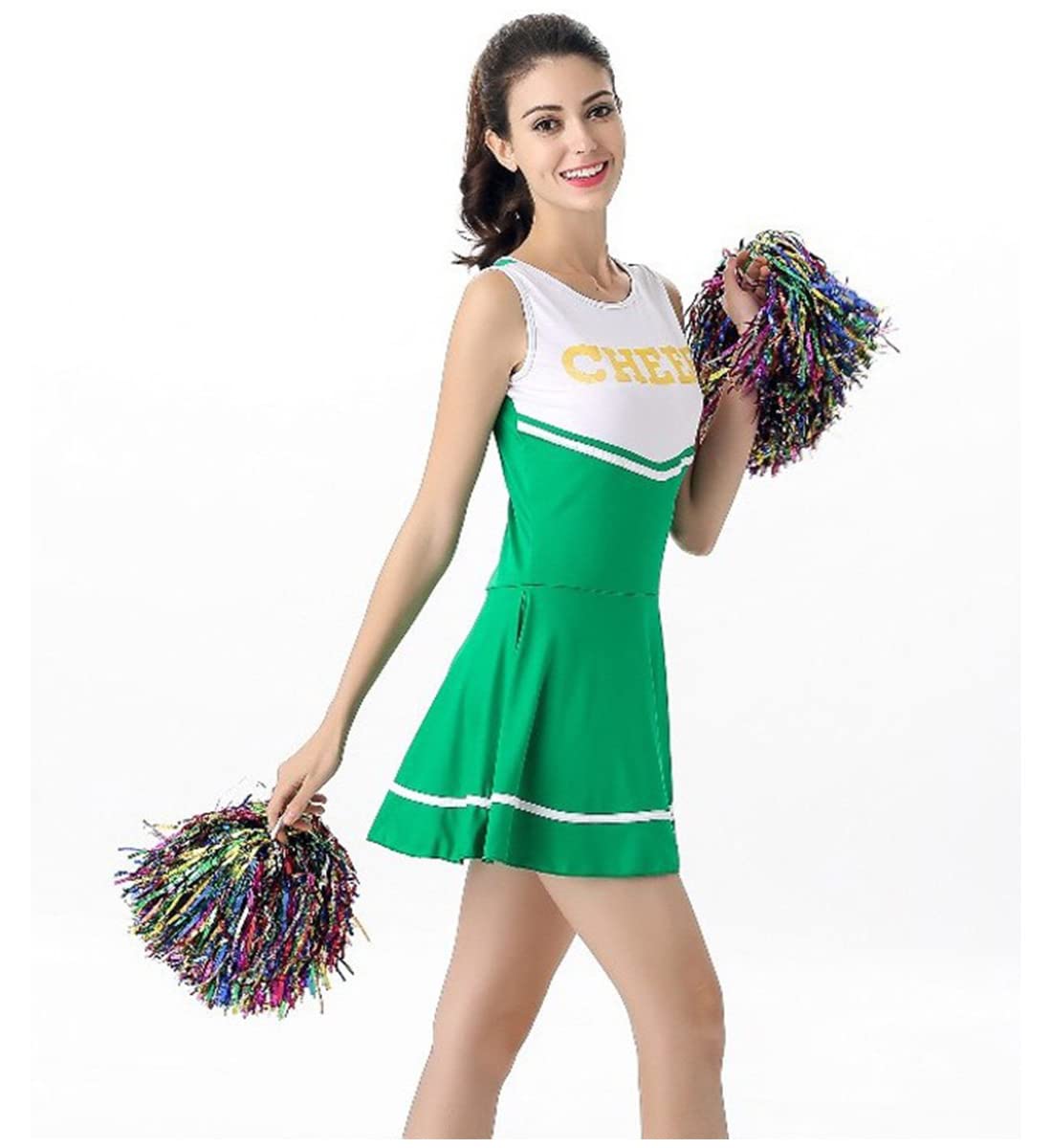 Women's Musical Uniform Fancy Dress Cheerleader Costume Outfit (Green)