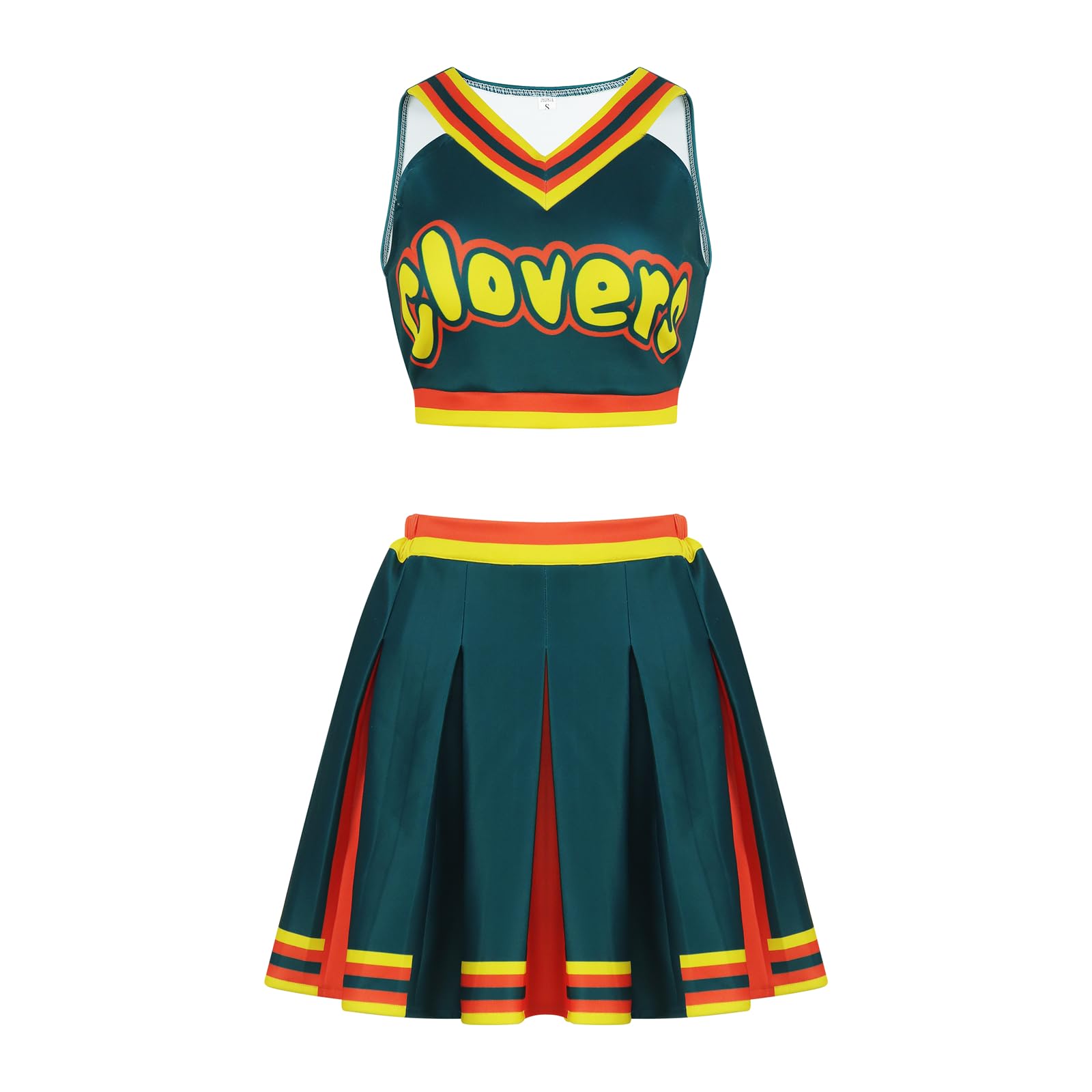 2 Piece Women Cheerleader Costume Top Skirt Sets Cosplay Cheer Outfit Halloween Cheerleading Party Dark Green XS