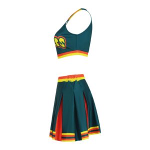 2 Piece Women Cheerleader Costume Top Skirt Sets Cosplay Cheer Outfit Halloween Cheerleading Party Dark Green XS