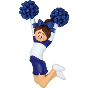 Cheerleader Ornament Personalized Cheer Christmas Ornament 2023 Cheerleader Gifts for Girls Pom Pom Ornament, Cheer Leader Ornament, Cheer Gifts for Team Coach - Brunette Cheerleader Blue Costume