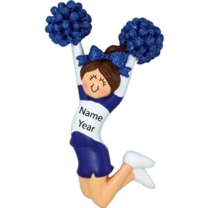 Cheerleader Ornament Personalized Cheer Christmas Ornament 2023 Cheerleader Gifts for Girls Pom Pom Ornament, Cheer Leader Ornament, Cheer Gifts for Team Coach - Brunette Cheerleader Blue Costume