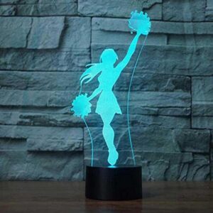 3D Novelty Cheerleader Night Light Remote Control Touch Switch 16 Color Change LED Table Desk Lamp Acrylic Flat ABS Base USB Charger Home Decoration Toy Birthday Xmas Kid Children Gift