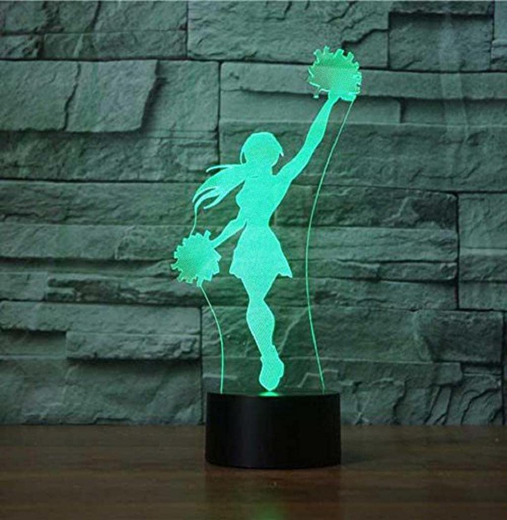 3D Novelty Cheerleader Night Light Remote Control Touch Switch 16 Color Change LED Table Desk Lamp Acrylic Flat ABS Base USB Charger Home Decoration Toy Birthday Xmas Kid Children Gift