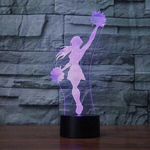 3D Novelty Cheerleader Night Light Remote Control Touch Switch 16 Color Change LED Table Desk Lamp Acrylic Flat ABS Base USB Charger Home Decoration Toy Birthday Xmas Kid Children Gift