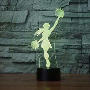 3D Novelty Cheerleader Night Light Remote Control Touch Switch 16 Color Change LED Table Desk Lamp Acrylic Flat ABS Base USB Charger Home Decoration Toy Birthday Xmas Kid Children Gift