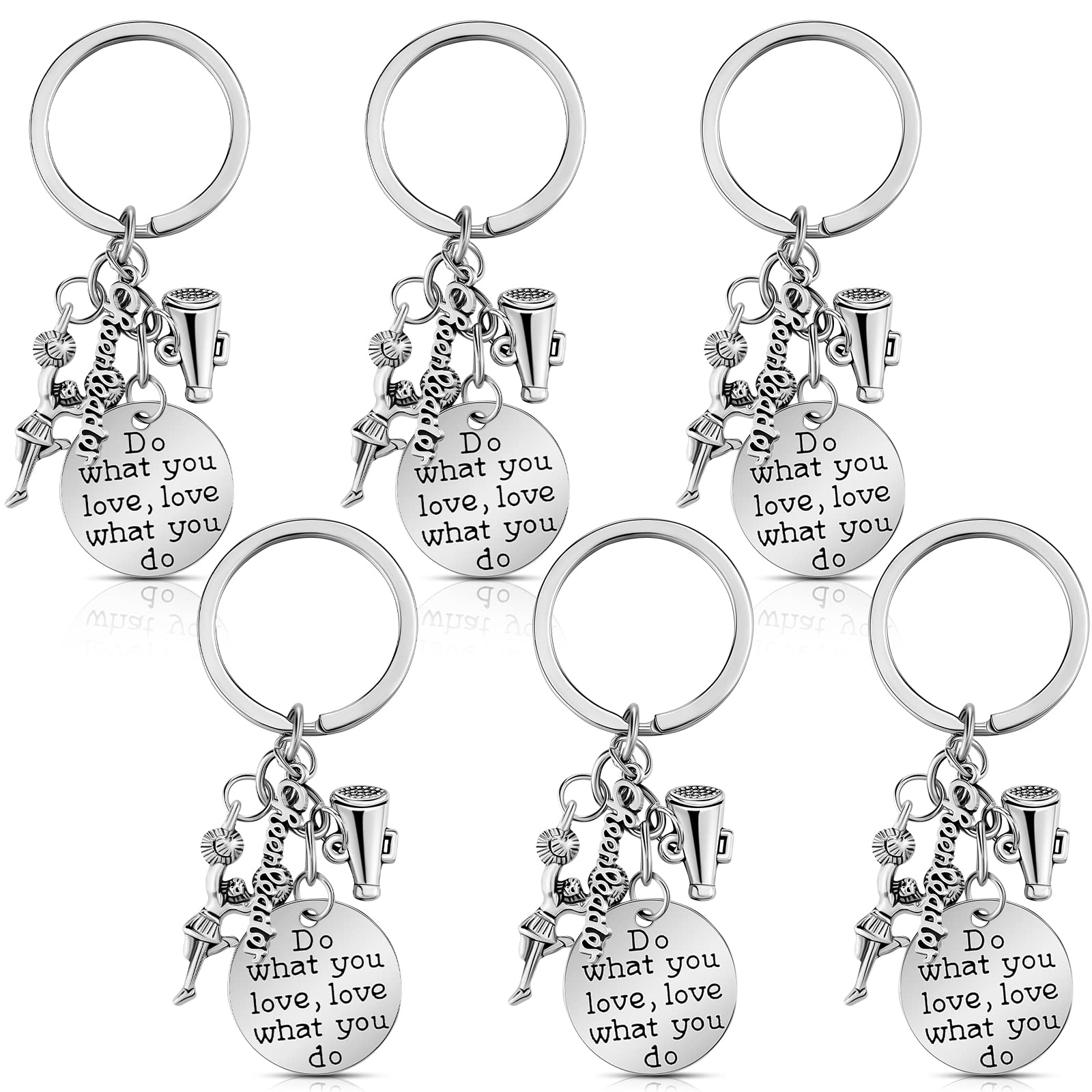 Henoyso 6 Pcs Cheer Keychain Cheerleader Gifts Bulk Cheer Team Gift Cheer Appreciation Jewelry for Girls Cheerleading Charm