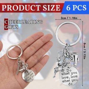 Henoyso 6 Pcs Cheer Keychain Cheerleader Gifts Bulk Cheer Team Gift Cheer Appreciation Jewelry for Girls Cheerleading Charm