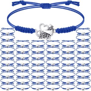 inbagi 48 pcs cheerleader gifts cheer bracelet girls cheerleading charm bracelet adjustable cheerleader gifts for cheer team cheerleading jewelry accessories bulk (blue)