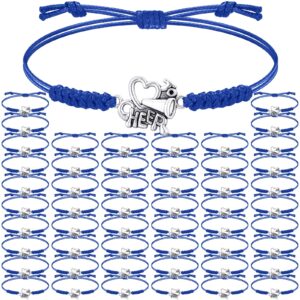 Inbagi 48 Pcs Cheerleader Gifts Cheer Bracelet Girls Cheerleading Charm Bracelet Adjustable Cheerleader Gifts for Cheer Team Cheerleading Jewelry Accessories Bulk (Blue)