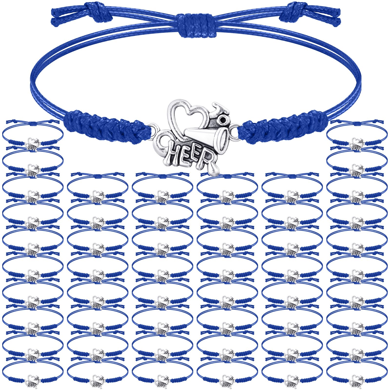 Inbagi 48 Pcs Cheerleader Gifts Cheer Bracelet Girls Cheerleading Charm Bracelet Adjustable Cheerleader Gifts for Cheer Team Cheerleading Jewelry Accessories Bulk (Blue)