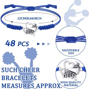 Inbagi 48 Pcs Cheerleader Gifts Cheer Bracelet Girls Cheerleading Charm Bracelet Adjustable Cheerleader Gifts for Cheer Team Cheerleading Jewelry Accessories Bulk (Blue)