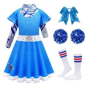 akokvlar zombies alien costume for girls cheerleader halloween party dress up set (sky blue, 5-6 years)