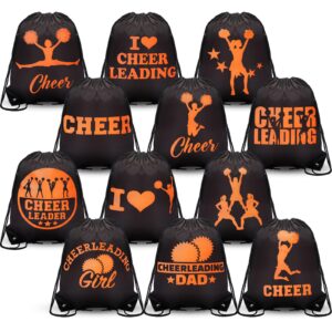 Paterr 12 Pcs Cheer Drawstring Backpack Cheerleaders Drawstring Gym String Bag Sports Gifts for Women Men(Orange, 11.8 x 10 Inch)