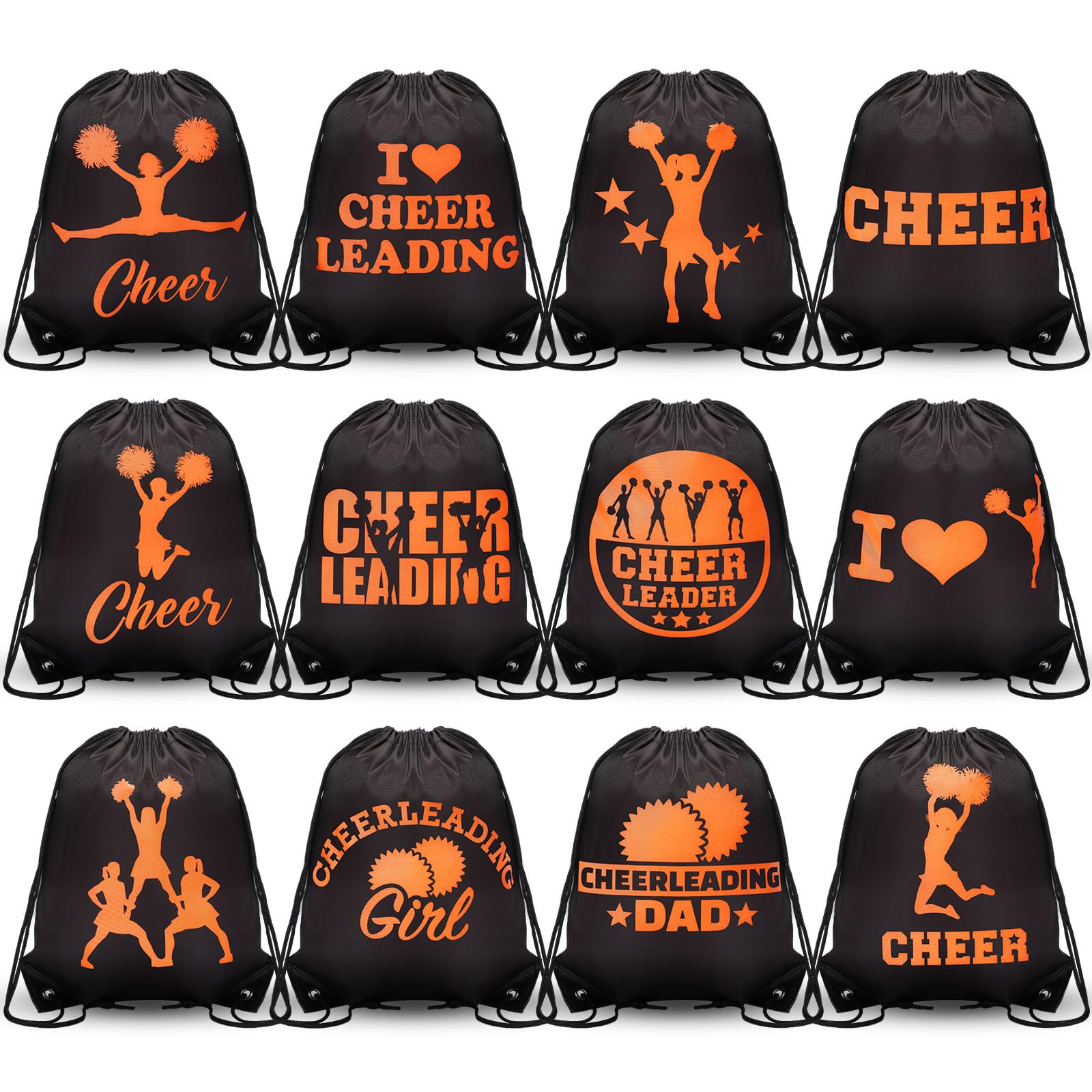 Paterr 12 Pcs Cheer Drawstring Backpack Cheerleaders Drawstring Gym String Bag Sports Gifts for Women Men(Orange, 11.8 x 10 Inch)