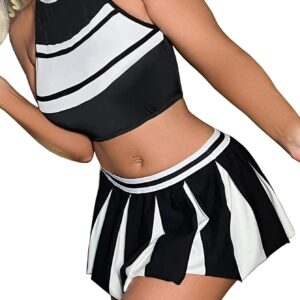 Women Lingerie Sets 3pack Colorblock Cheerleader Costume Set(Q22004-BW-M)