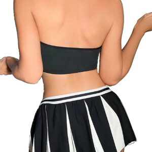 Women Lingerie Sets 3pack Colorblock Cheerleader Costume Set(Q22004-BW-M)