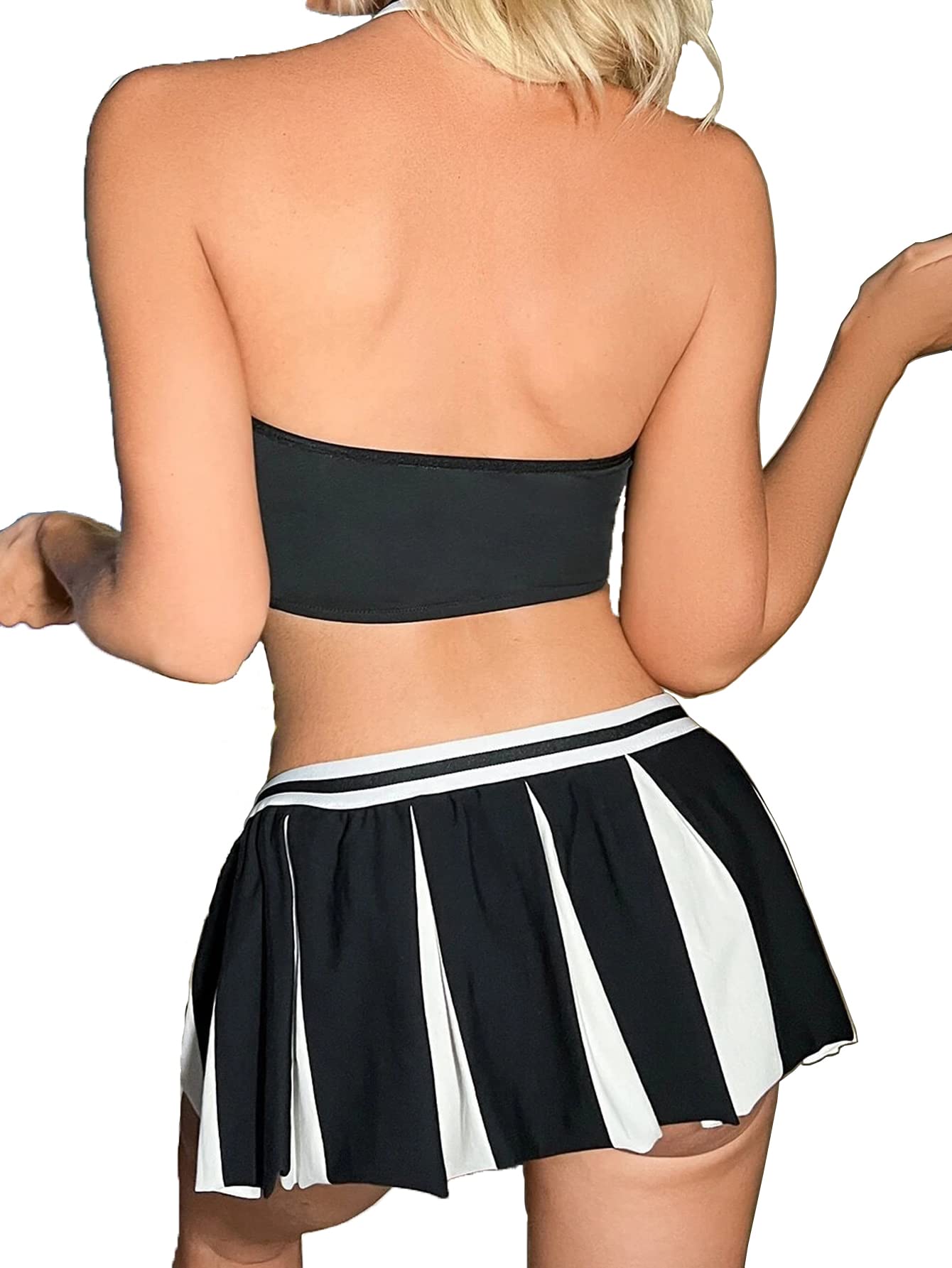 Women Lingerie Sets 3pack Colorblock Cheerleader Costume Set(Q22004-BW-M)