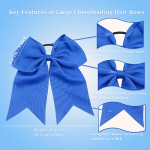 METYOND 8" Inch Cheer Bows, Large cheer bows Hand-made Grosgrain Ribbon Hair Accessories for Teen Girls Softball Cheerleader Sports - 4 Pieces Blue