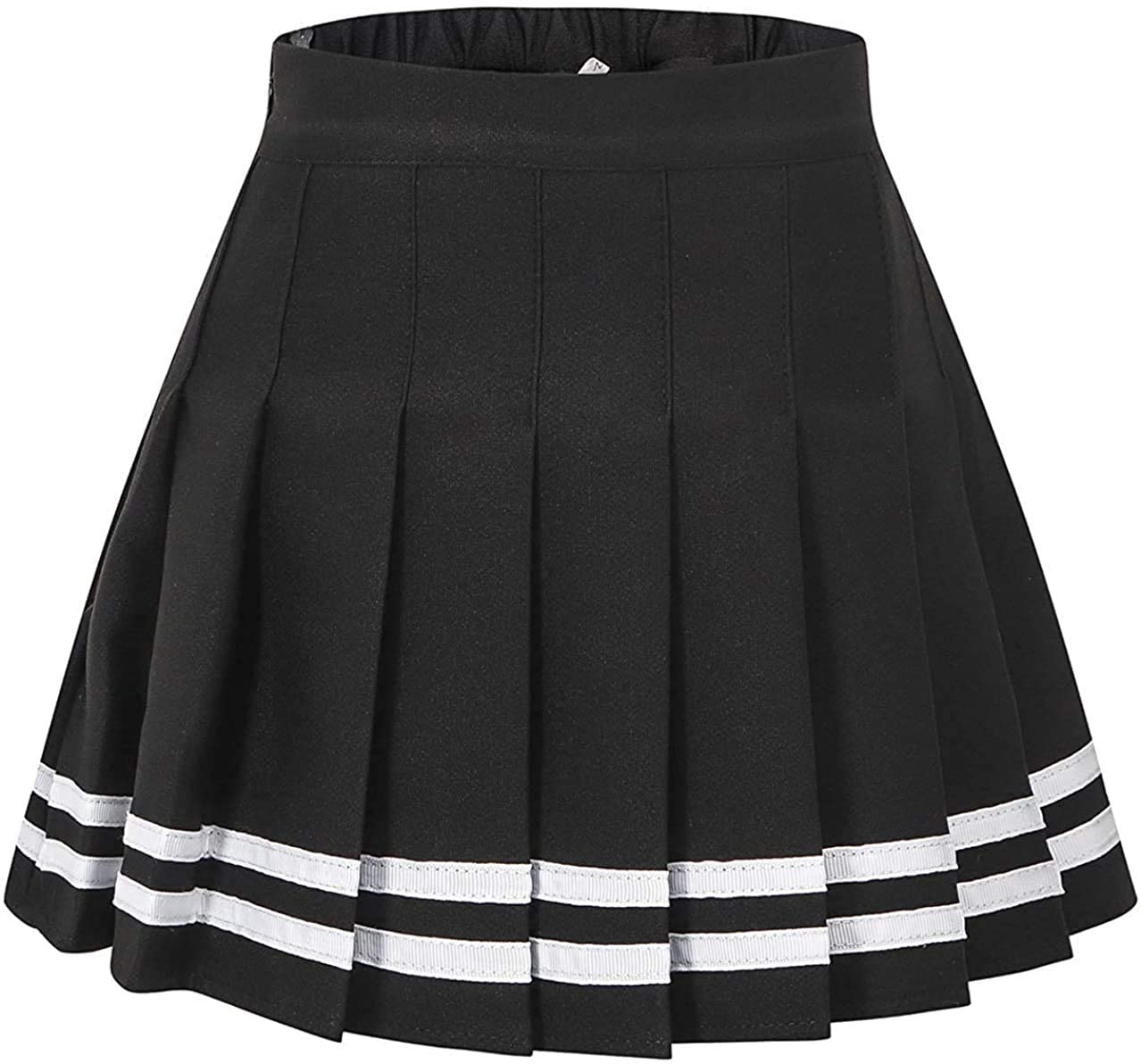 Women's Plaid Skirt, High Waist Pleated School Uniform Cosplay Costume Cheer Skirt, Black with Stripe/New Version, US S