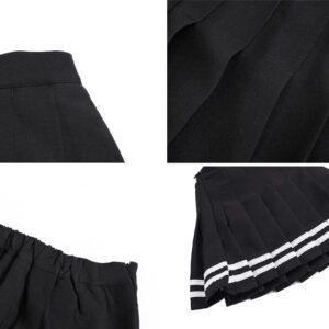 Women's Plaid Skirt, High Waist Pleated School Uniform Cosplay Costume Cheer Skirt, Black with Stripe/New Version, US S