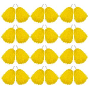 Hooshing 24PCS Cheerleading Pom Poms Yellow Plastic Cheer Pom Poms with Handles for Team Spirit Sports Party Dance