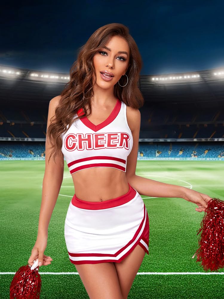 JMwapar Cheerleader Outfit for Women Sexy Cheerleading Uniform Dress School Sports 2024 Cheerleader Costume for Women