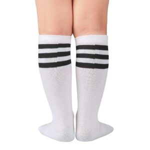 American Trends Kids Toddler Soccer Socks Knee High Tube long Socks Three Stripes Cotton Uniform Sports Socks for Child Boys Girls 1 Pack White Black 6-9 Years