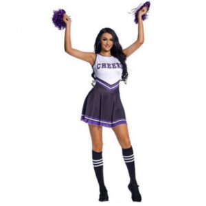 Valcatch Cheerleader Costume for Women Girls Christmas Cheerleading Outfit Fancy Uniform Dress +Cheering Pompoms+Tube Socks (Deep Purple, Small)