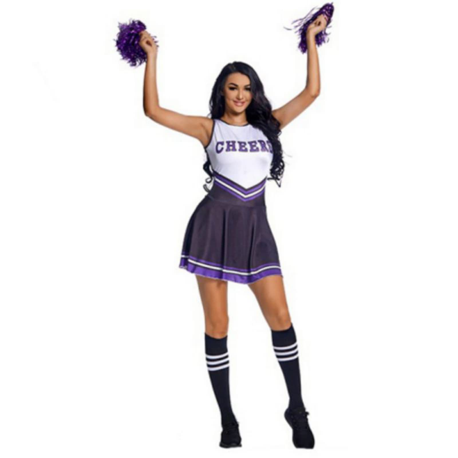 Valcatch Cheerleader Costume for Women Girls Christmas Cheerleading Outfit Fancy Uniform Dress +Cheering Pompoms+Tube Socks (Deep Purple, Small)