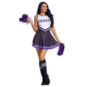 Valcatch Cheerleader Costume for Women Girls Christmas Cheerleading Outfit Fancy Uniform Dress +Cheering Pompoms+Tube Socks (Deep Purple, Small)