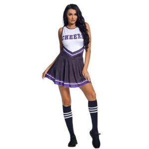 Valcatch Cheerleader Costume for Women Girls Christmas Cheerleading Outfit Fancy Uniform Dress +Cheering Pompoms+Tube Socks (Deep Purple, Small)