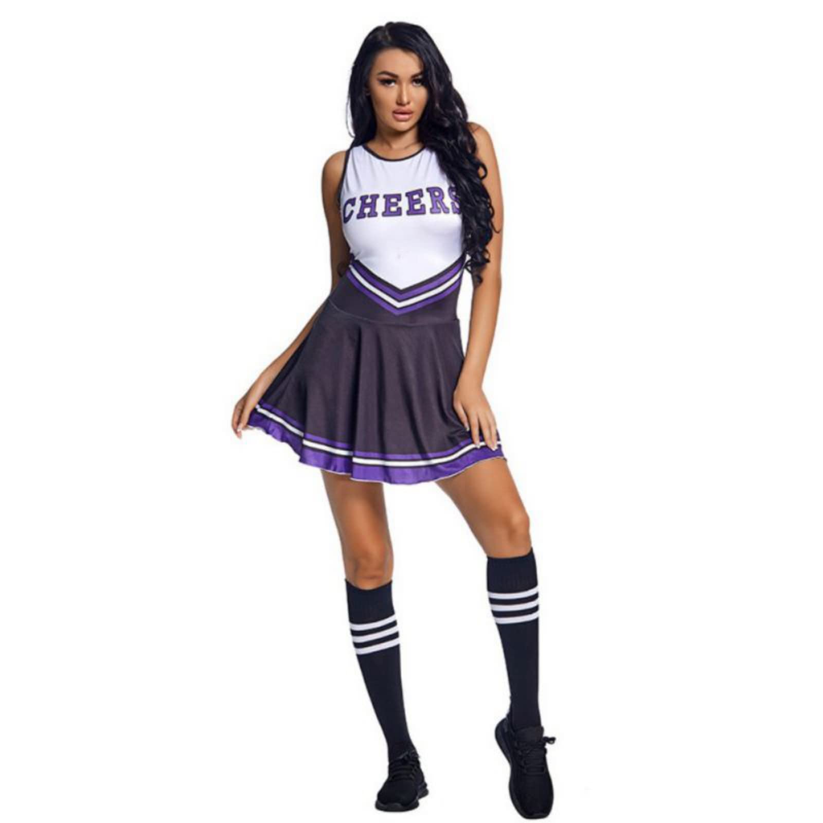 Valcatch Cheerleader Costume for Women Girls Christmas Cheerleading Outfit Fancy Uniform Dress +Cheering Pompoms+Tube Socks (Deep Purple, Small)