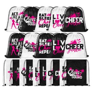 pinkunn 20 pcs cheer drawstring backpack cheerleading drawstring gym bag cheerleader gifts cheer accessories for cheerleaders (rose red, black, white)