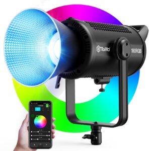 tolifo x-180 rgb led video light with 2.4g/app control, 180w rgb cob continuous output lighting bowens mount 22766lux/1m 2700k-6500k cri 97+ tlci 98+ for photography studio video recording