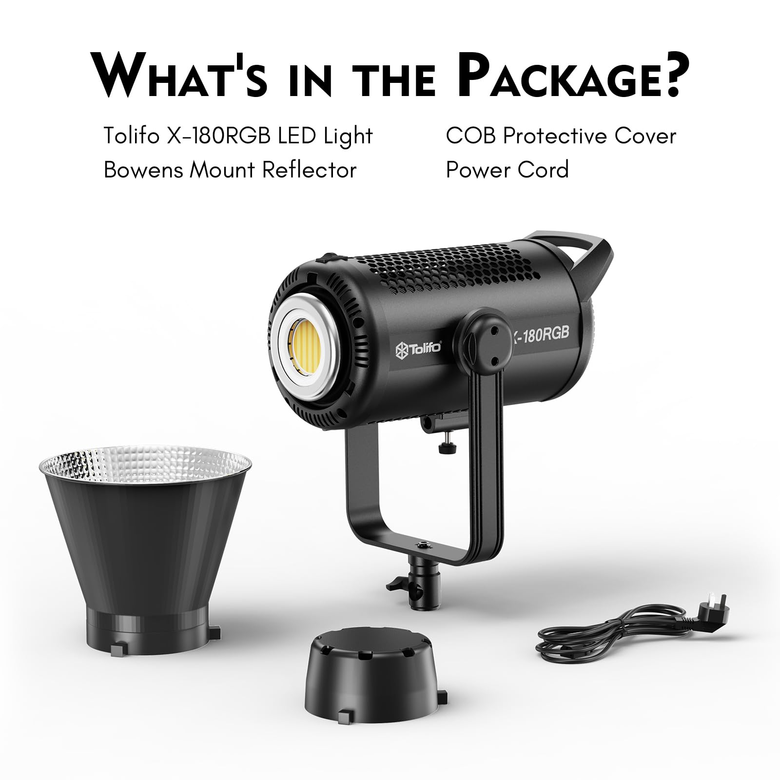 Tolifo X-180 RGB LED Video Light with 2.4G/APP Control, 180W RGB COB Continuous Output Lighting Bowens Mount 22766Lux/1m 2700K-6500K CRI 97+ TLCI 98+ for Photography Studio Video Recording