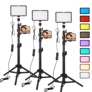 3pack led 9color filter studio streaming lights photography video lighting kit photo lights for video recording photography camera photo game stream youtube tiktok filming computer conference shooting